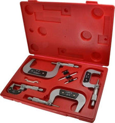 Value Collection - 0 to 4" Range, 4 Piece Mechanical Outside Micrometer Set - 0.0001" Graduation, 0.000160, 0.000200 Accuracy, Ratchet Stop Thimble, Carbide Tipped, Forged Steel (Frame) Face - Eagle Tool & Supply