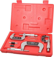 Value Collection - 0 to 3" Range, 3 Piece Mechanical Outside Micrometer Set - 0.0001" Graduation, 0.000160, 0.000200 Accuracy, Ratchet Stop Thimble, Carbide Tipped, Forged Steel (Frame) Face - Eagle Tool & Supply