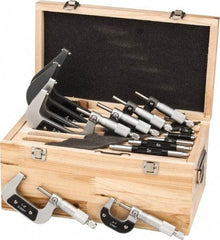 Value Collection - 0 to 6" Range, 6 Piece Mechanical Outside Micrometer Set - 0.0001" Graduation, 0.000160, 0.000200, 0.000240 Accuracy, Ratchet Stop Thimble, Carbide Tipped, Forged Steel (Frame) Face - Eagle Tool & Supply