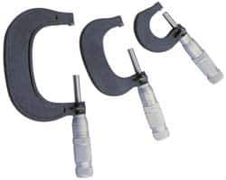 TESA Brown & Sharpe - 0 to 3" Range, 3 Piece Mechanical Outside Micrometer Set - 0.0001" Graduation, 4 & 5µm Accuracy, Friction Thimble, Carbide Tipped Face - Eagle Tool & Supply
