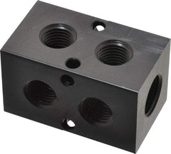 Made in USA - 3/8" Inlet, 1/4" Outlet Manifold - 2.37" Long x 1-1/4" Wide x 1-1/4" High, 0.2" Mount Hole, 2 Inlet Ports, 2 Outlet Ports - Eagle Tool & Supply