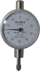 Teclock - 1/4" Range, 0-100 Dial Reading, 0.001" Graduation Dial Drop Indicator - 1-17/32" Dial, 0.1" Range per Revolution, 0.0007" Accuracy - Eagle Tool & Supply
