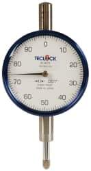 Teclock - 1/4" Range, 0-100 Dial Reading, 0.001" Graduation Dial Drop Indicator - 2-11/64" Dial, 0.1" Range per Revolution, 0.0007" Accuracy - Eagle Tool & Supply