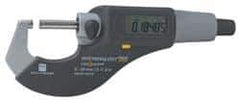 TESA Brown & Sharpe - 3 to 4 Inch Range, 0.0001 Inch Resolution, Standard Throat, IP54 Electronic Outside Micrometer - 0.0002 Inch Accuracy, Carbide Face, Includes Plastic Case - Eagle Tool & Supply