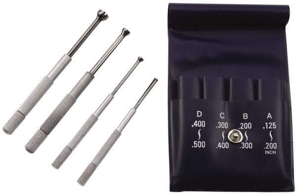 TESA Brown & Sharpe - 1/8 to 1/2 Inch Measurement, Small Hole Gage Set - Half Ball, Satin Chrome Coated, Includes Pouch - Eagle Tool & Supply