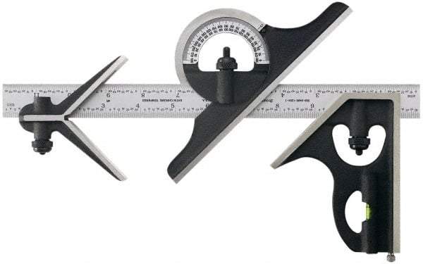 TESA Brown & Sharpe - 2 Piece, 24" Combination Square Set - 1/16, 1/32, 1/64 & 1/8" (4R) Graduation, Hardened Steel Blade, Hardened Steel Center & Square Head - Eagle Tool & Supply