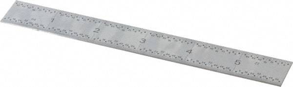 TESA Brown & Sharpe - 6" Long, 1/100, 1/64, 1/32, 1/10" Graduation, Rigid Stainless Steel Rule - 5R Graduation Style, 3/4" Wide, Silver, Satin Chrome Finish - Eagle Tool & Supply