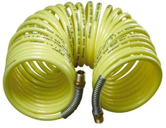 Parker - 3/8" ID, 3/8 Thread, 50' Long, Yellow Nylon Coiled & Self Storing Hose - 225 Max psi, Male Rigid x Male Swivel - Eagle Tool & Supply