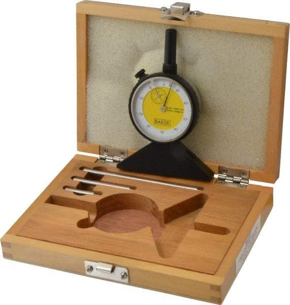 Value Collection - 0 to 200 mm Range, White Dial Depth Gage - 0.01 mm Graduation, 0.05 mm Accuracy, 10 mm Travel, 3-1/8 Inch Base Measuring Length - Eagle Tool & Supply