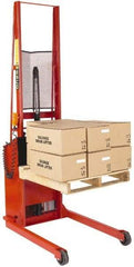 Wesco Industrial Products - 1,000 Lb Capacity, 56" Lift Height, Battery Powered Stacker - 3/4" Lowered Height, 18" Load Center, 25" Fork Length, 32" Overall Width - Eagle Tool & Supply