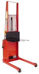 Wesco Industrial Products - 1,000 Lb Capacity, 68" Lift Height, Battery Powered Stacker - 5-3/4" Lowered Height, 15" Load Center, 24" Fork Length, 24" Overall Width - Eagle Tool & Supply