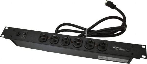 Wiremold - 6 Outlets, 120 Volts, 20 Amps, 6' Cord, Power Outlet Strip - Rack Mount, 6 Front NEMA Configuration, 19" Strip, cULus Recognized - Eagle Tool & Supply