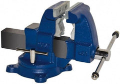 Yost Vises - 4-1/2" Jaw Width x 4-1/2" Jaw Opening Capacity, 4-1/2" Throat Depth, Bench & Pipe Combination Vise - 1/8 to 2-1/2" Pipe Capacity, Swivel Base, Bolt Down Attachment, Ductile Iron - Eagle Tool & Supply