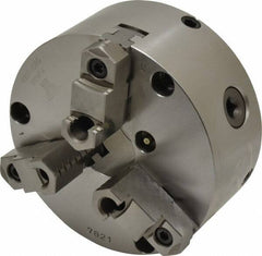 Yuasa - 3 Jaws, 6" Diam, Self Centering Manual Lathe Chuck - Plain Back Mount Spindle, Adjustable, Reversible, 1.7323" Through Hole Diam, 0.0005" Axial Runout, Cast Iron - Eagle Tool & Supply