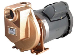 American Machine & Tool - 115/230 Volt, 1 Phase, 3/4 HP, Self Priming Pump - 1-1/2 Inch Inlet, 52 Head Pressure, Bronze and Cast Iron Housing, Bronze Impeller, PTFE Seal - Eagle Tool & Supply