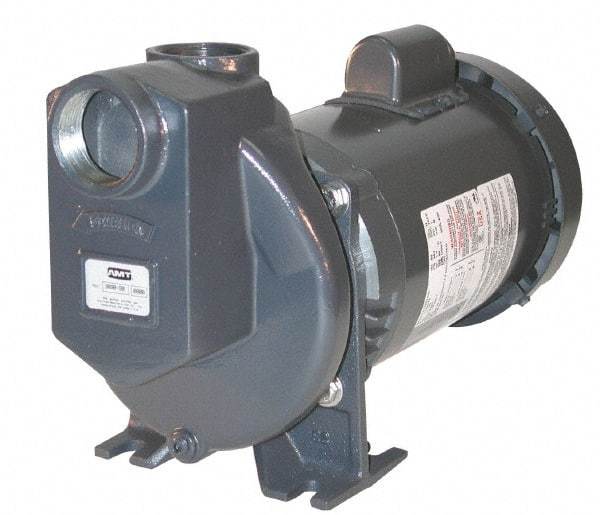 American Machine & Tool - 115/230 Volt, 1 Phase, 3/4 HP, Self Priming Pump - 1-1/2 Inch Inlet, 52 Head Pressure, Stainless Steel and Cast Iron Housing, Stainless Steel Impeller, PTFE Seal - Eagle Tool & Supply