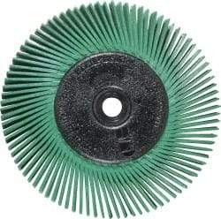 3M - 6" Diam, 1/2" Max Face Width, Plain Hole Radial Bristle Brush - 50 Grit, Coarse Grade, 6,000 Max RPM, Green - Eagle Tool & Supply