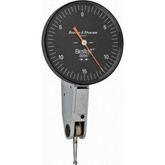 TESA Brown & Sharpe - 0.03 Inch Range, 0.0005 Inch Dial Graduation, Horizontal Dial Test Indicator - 1-1/2 Inch Black Dial, 0-15-0 Dial Reading - Eagle Tool & Supply