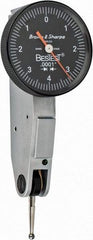 TESA Brown & Sharpe - 0.008 Inch Range, 0.0001 Inch Dial Graduation, Horizontal Dial Test Indicator - 1 Inch Black Dial, 0-4-0 Dial Reading - Eagle Tool & Supply