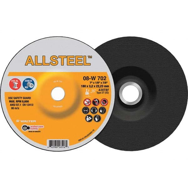 WALTER Surface Technologies - Depressed-Center Wheels Wheel Diameter (Inch): 7 Wheel Thickness (Inch): 1/8 - Eagle Tool & Supply
