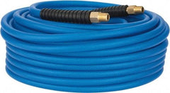 PRO-SOURCE - 1/4" ID x 0.4331" OD 100' Long Multipurpose Air Hose - MNPT(Swivel) x MNPT(Swivel) Ends, 300 Working psi, -40 to 176°F, 1/4" Fitting, Transparent Blue - Eagle Tool & Supply