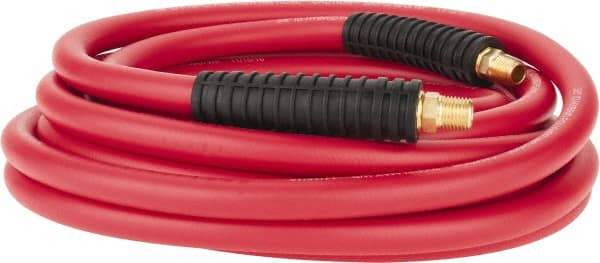 PRO-SOURCE - 3/8" ID x 0.6496" OD 25' Long Multipurpose Air Hose - MNPT x MNPT Ends, 300 Working psi, -40 to 180°F, 1/4" Fitting, Red - Eagle Tool & Supply