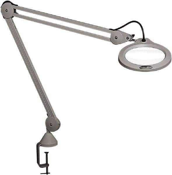 Vision Engineering - 30" Arm, Spring Suspension, Clamp Mount, LED, Light Gray, Magnifying Task Light - 10 Watts, 100-240 Volts, 2.25x Magnification, 5" Wide x 8" Long - Eagle Tool & Supply