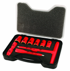 Insulated 3/8" Inch T-Handle Socket Set Includes: 5/16 - 3/4" Sockets and 5" Extension Bar and T Handle in Storage Box. 11 Pieces - Eagle Tool & Supply