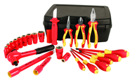 Insulated 1/2" Drive Inch Socket Set with 3/8" - 1" Sockets; 2 Extension Bars; 1/2" Ratchet; Knife; Slotted & Phillips; 3 Pliers/Cutters in Storage Box. 24 Pieces - Eagle Tool & Supply