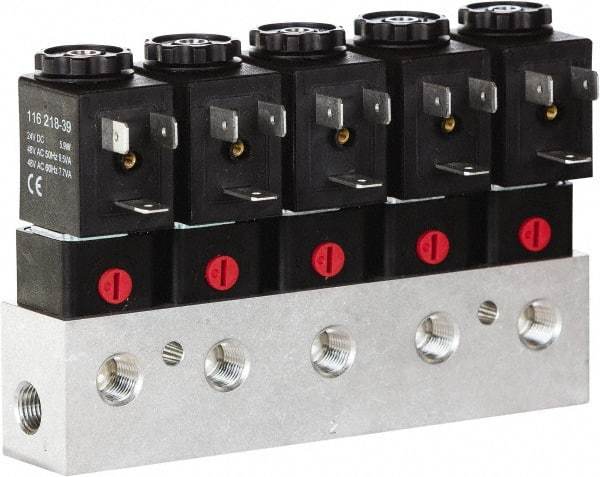 ARO/Ingersoll-Rand - 1/8", CAT Series 3-Way 2-Position Bar Manifold Stacking Solenoid Valve - 0.062 CV Rate, 3.275" High x 6" Long - Eagle Tool & Supply