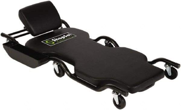 ShopSol - 450 Lb Capacity, 6 Wheel Creeper (with Adjustable Headrest) - Steel/Vinyl, 44-1/2" Long x 2-1/2" Overall Height x 18" Wide - Eagle Tool & Supply