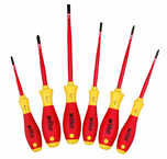 Insulated Slim Integrated Insulation 6 Piece Screwdriver Set Slotted 4.5; 6.5; Phillips #1 & 2; Square #1 & 2. - Eagle Tool & Supply