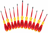 Insulated Slim Integrated Insulation 11 Piece Screwdriver Set Slotted 3.5; 4; 4.5; 5.5; 6.5; Phillips #1 & 2; Xeno #1 & 2; Square #1 & 2 - Eagle Tool & Supply
