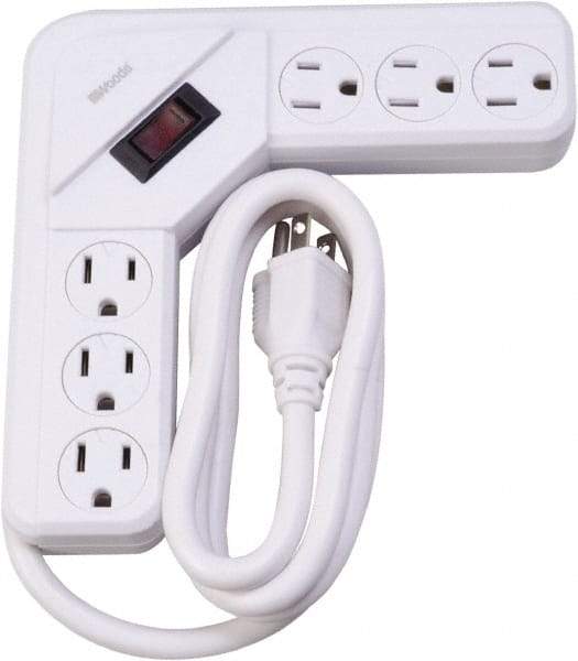 Woods PRO - 6 Outlets, 125 Volts, 15 Amps, 4' Cord, Power Outlet Strip - Keyhole Mount, 5-15 NEMA Configuration, 6-1/2" Strip, cULus - Eagle Tool & Supply