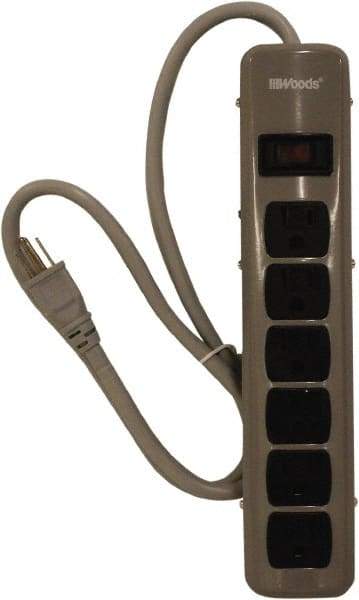 Woods PRO - 6 Outlets, 125 Volts, 15 Amps, 5' Cord, Power Outlet Strip - Keyhole Mount, 5-15 NEMA Configuration, 11-3/4" Strip, cULus - Eagle Tool & Supply