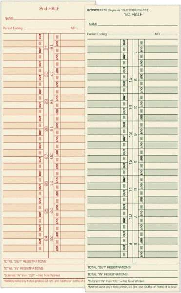 TOPS - 4-1/16" High x 11-1/8" Wide Bi-Weekly Time Cards - Use with Acroprint L34B, Cincinnati CH-131, Lathem CH-131, Simplex 10-100382, 1950-9631 - Eagle Tool & Supply