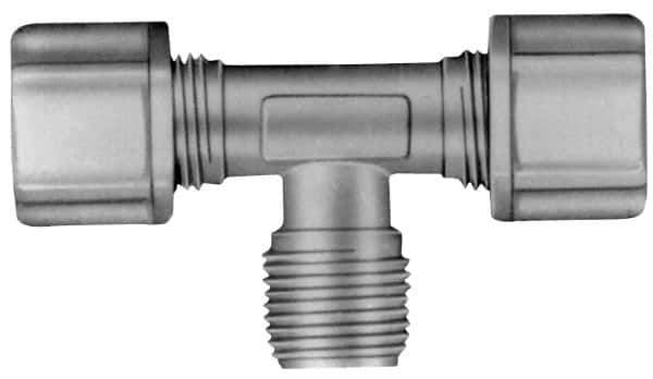 Made in USA - 5/16" Tube OD, Kynar Plastic Compression Tube Male Branch Tee - 1/4 NPT Pipe, 275°F Max, Plastic Grip - Eagle Tool & Supply