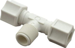 Made in USA - 3/8" Tube OD, Polypropylene Plastic Compression Tube Male Branch Tee - 3/8 NPT Pipe, 215°F Max, Plastic Grip - Eagle Tool & Supply