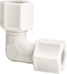 Made in USA - 3/8" Tube OD, Polypropylene Plastic Compression Tube Union Elbow - 215°F Max, Plastic Grip - Eagle Tool & Supply
