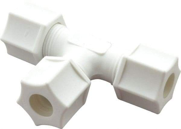 Made in USA - 3/8" Tube OD, Polypropylene Plastic Compression Tube Union Tee - 215°F Max, Plastic Grip - Eagle Tool & Supply