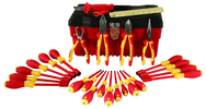 25 Piece - Insulated Tool Set with Pliers; Cutters; Ruler; Knife; Slotted; Phillips; Square & Terminal Block Screwdrivers; Nut Drivers in Tool Box - Eagle Tool & Supply