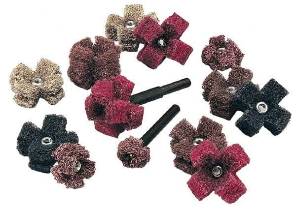 Standard Abrasives - 3" Diam Medium Density Cross Buff - 2 Plys, 1/4-20 Thread, Coarse Grade, 8,000 Max RPM - Eagle Tool & Supply