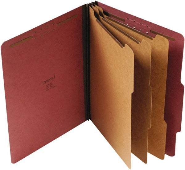UNIVERSAL - 8-1/2 x 11", Letter Size, Red, Classification Folders with Top Tab Fastener - 25 Point Stock, Right of Center Tab Cut Location - Eagle Tool & Supply