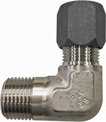 Made in USA - 3/4" OD, Grade 316Stainless Steel Male Elbow - 1-1/16" Hex, Comp x MPT Ends - Eagle Tool & Supply