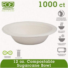 ECO PRODUCTS - Renewable & Compostable Sugarcane Bowls - 12 oz, 50/PK, 20 PK/CT - White - Eagle Tool & Supply