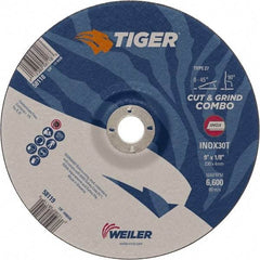 Weiler - 30 Grit, 9" Wheel Diam, 7/8" Arbor Hole, Type 27 Depressed Center Wheel - Hard Grade, Aluminum Oxide, T Hardness, 6,600 Max RPM - Eagle Tool & Supply