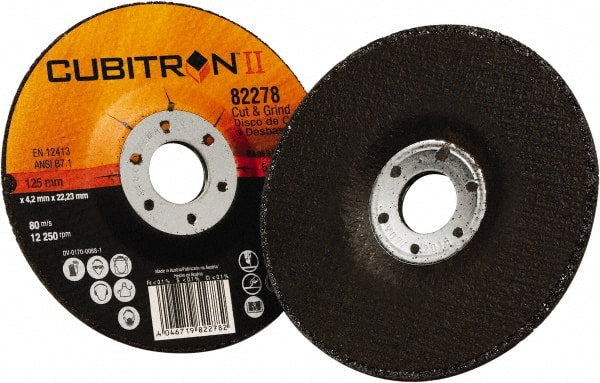 3M - 36 Grit, 5" Diam x 1/8" Thick x 7/8" Arbor, Type 27 Depressed Center Wheel - Eagle Tool & Supply