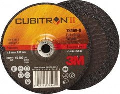 3M - 36 Grit, 4" Wheel Diam, 1/4" Wheel Thickness, 3/8" Arbor Hole, Type 27 Depressed Center Wheel - Coarse Grade, Ceramic, Resinoid Bond, Q Hardness, 15,000 Max RPM, Compatible with Angle Grinder - Eagle Tool & Supply