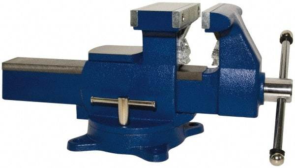 Yost Vises - 8" Jaw Width x 8-1/2" Jaw Opening Capacity, 4-3/4" (Regular) Throat Depth, Bench & Pipe Combination Vise - 1/8 to 4-1/2" Pipe Capacity, Swivel Base, Bolt Down Attachment, Ductile Iron - Eagle Tool & Supply