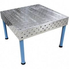Baileigh - 47 Wide x 47" Deep x 33-1/2" High, Steel Welder's Table - Fixed Legs With Adjustable Height Glides, Silver/Blue - Eagle Tool & Supply